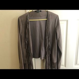 FOREVER 21 gray suede fringe jacket size medium
